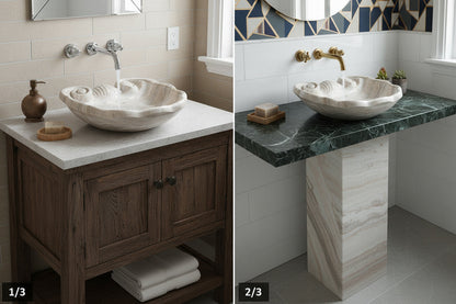 Lüks Doğal Taş Mermer Lavabo – Özel Tasarım Deniz Kabuğu Modeli
