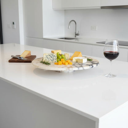 Lüks Mermer Pasta ve Ekmek Sunum Tepsisi – El Oyması Doğal Taş