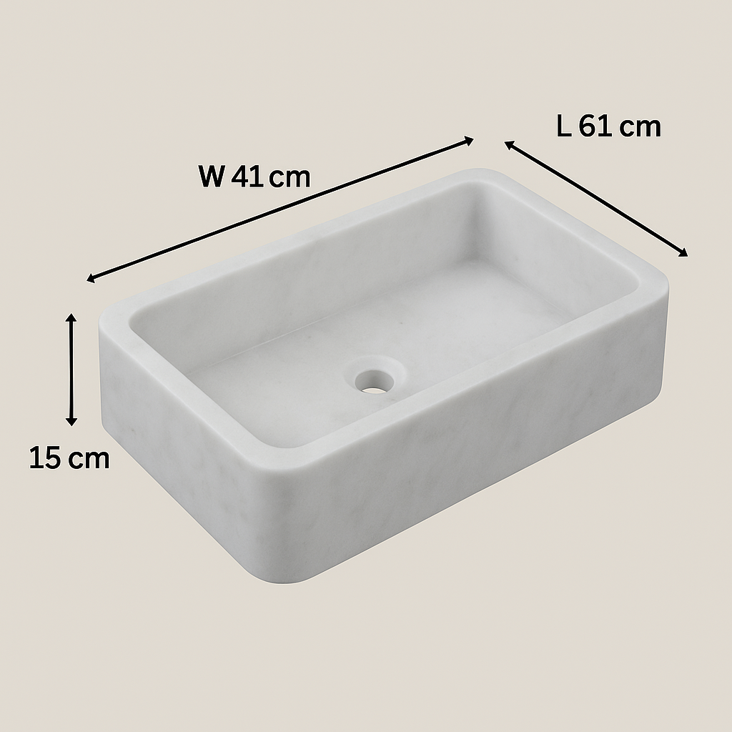 Carrara Beyaz Mermer Duvara Monte Banyo Lavabo – İnce Oyma Tasarımlı, El Yapımı Doğal Mermer Lavabo