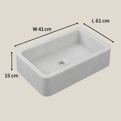 Carrara Beyaz Mermer Duvara Monte Banyo Lavabo – İnce Oyma Tasarımlı, El Yapımı Doğal Mermer Lavabo