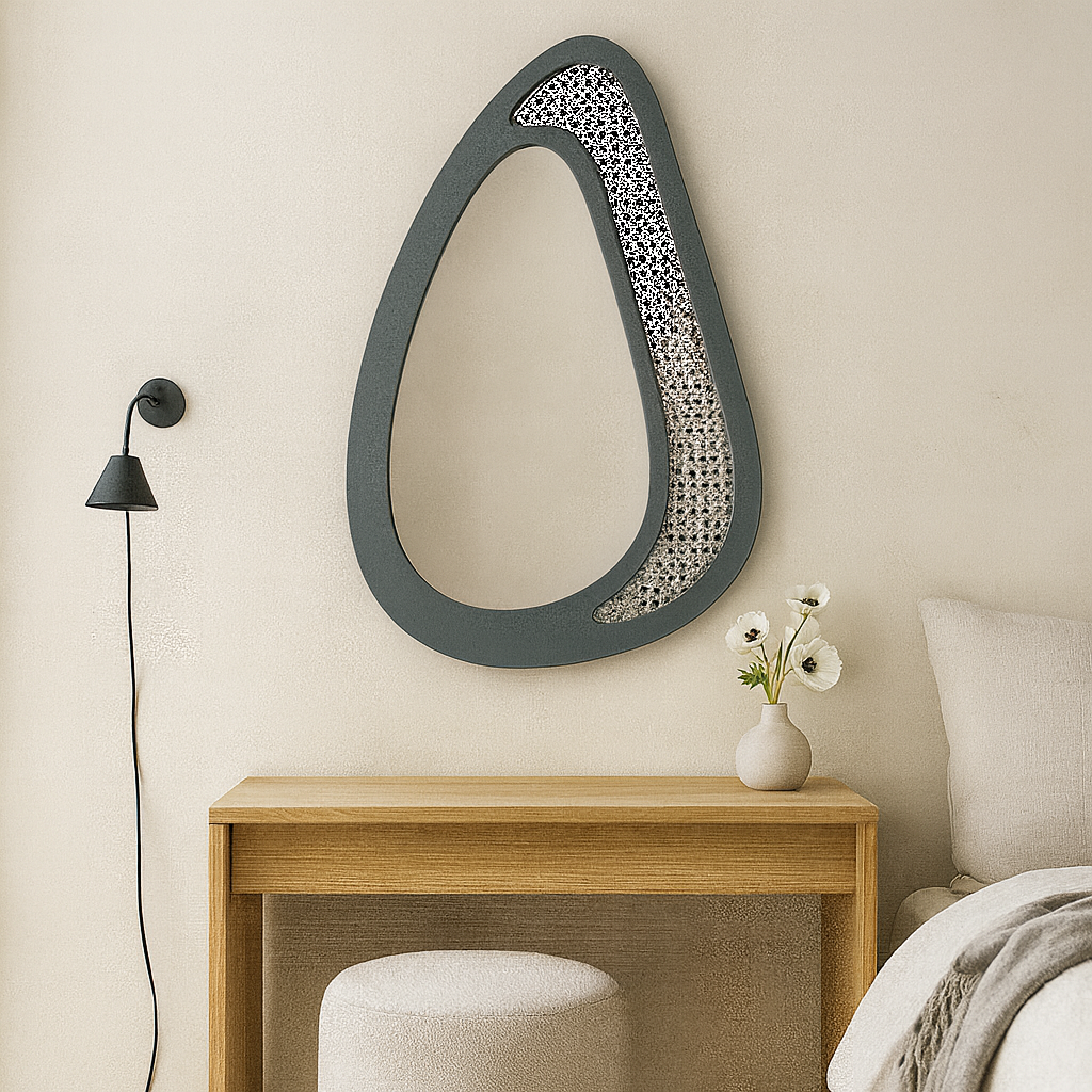 Rattan Çerçeveli Organik Ayna – Modern Dekoratif Duvar Aynası | Tasarım Ayna, Rattan Ayna, Salon & Genç Odası Dekoru