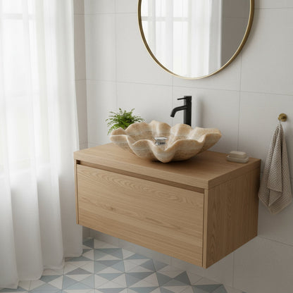 Honey Onyx Marble Lavabo – Doğal Honey Onyx Mermer Tezgâh Üstü Banyo Lavabosu (L 65 × W 45 × H 16 cm)
