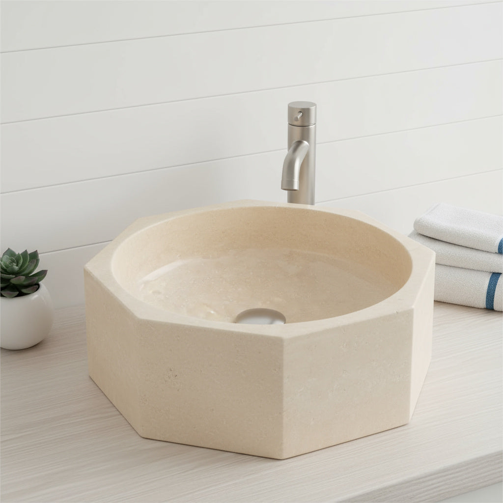 Calacatta Viola Mermer Sekizgen Lavabo – El Yapımı Banyo Lavabosu | 41×41×13 cm