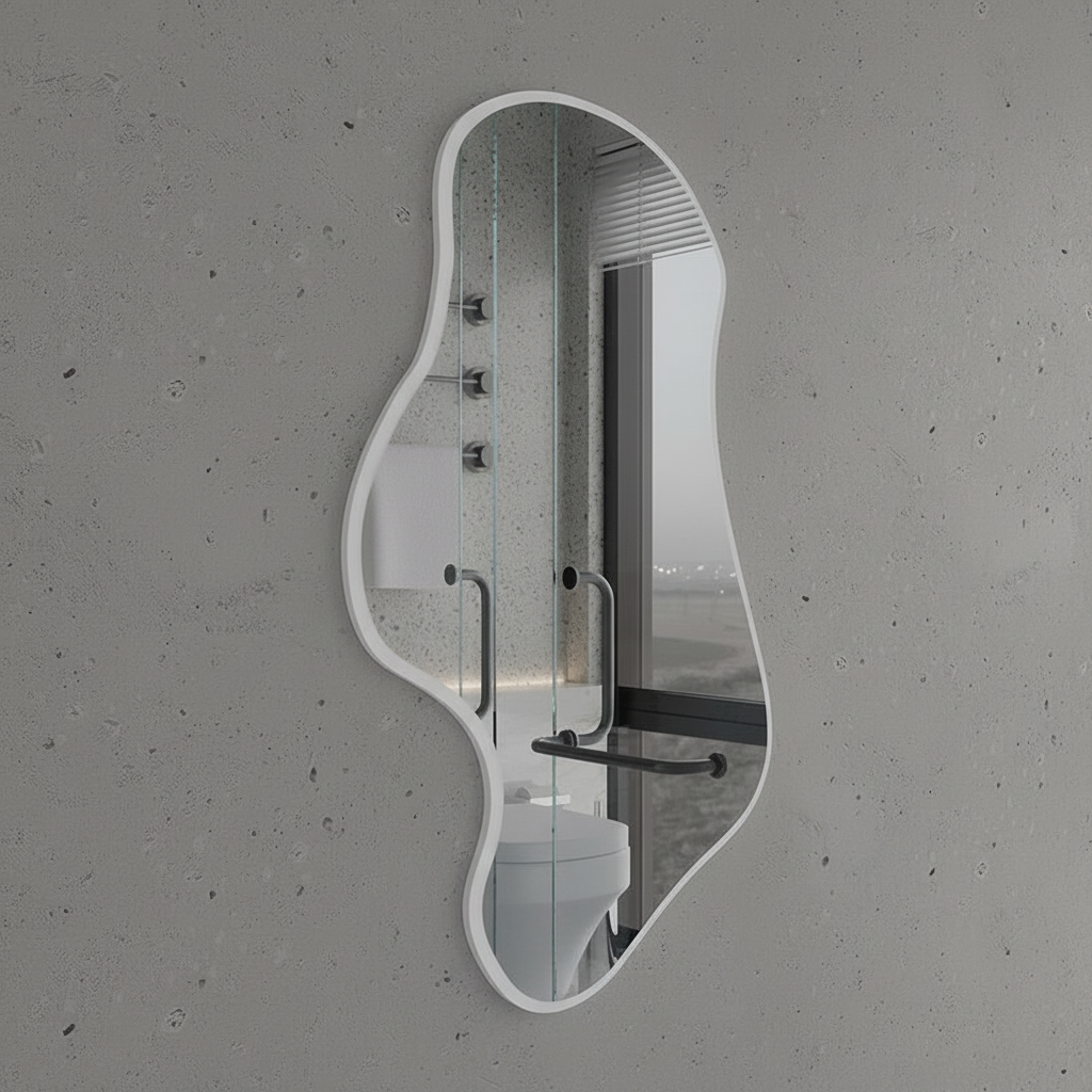 Dalgalı Çerçeveli Asimetrik Ayna – Banyo ve Dekor İçin Irregular Organik Form Duvar Aynası