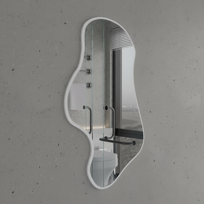 Dalgalı Çerçeveli Asimetrik Ayna – Banyo ve Dekor İçin Irregular Organik Form Duvar Aynası