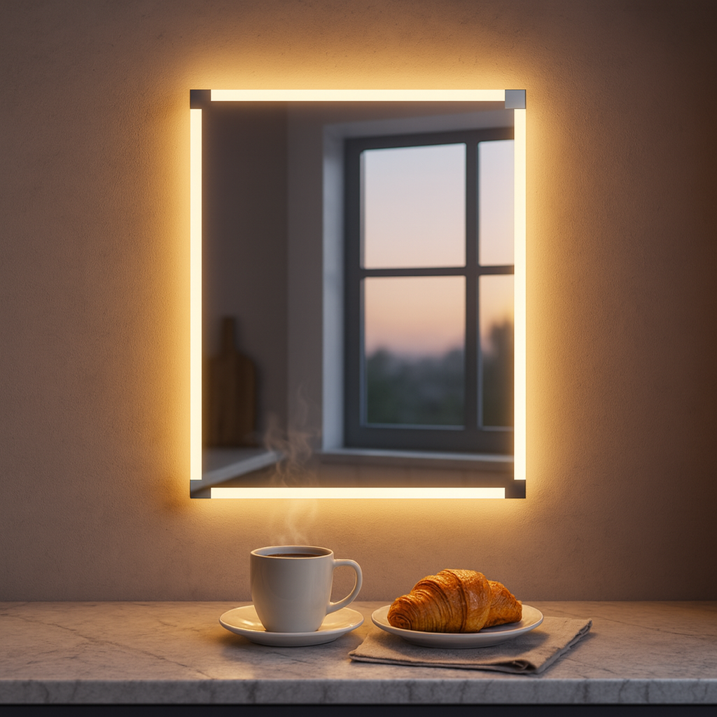 Modern LED Banyo Aynası Dikdörtgen Işıklı Ayna – Minimalist Duvar Tipi Makyaj ve Lavabo Üstü Ayna