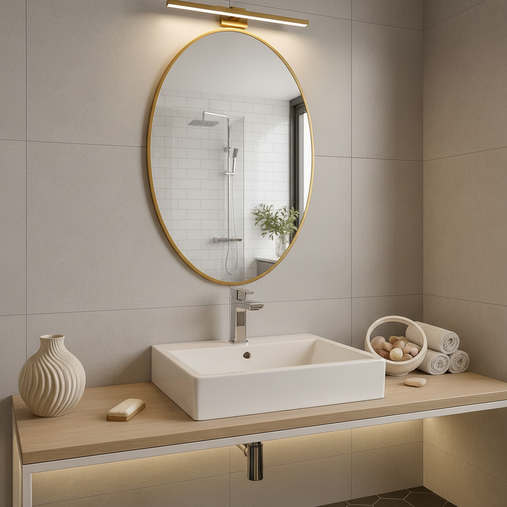 Modern Oval Banyo Aynası – Siyah Çerçeveli Dekoratif Duvar Aynası