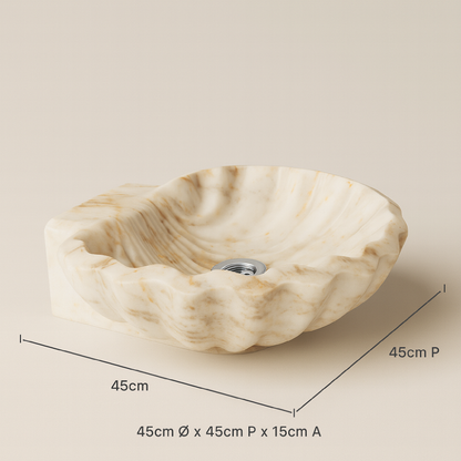 Honey Onyx Marble Lavabo – Doğal Honey Onyx Mermer Tezgâh Üstü Banyo Lavabosu (L 45 × W 45 × H 15 cm)