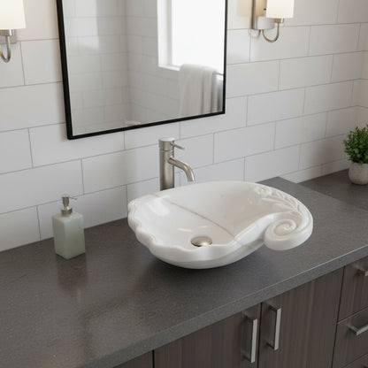 White Marble Lavabo – Doğal Beyaz Mermer Tezgâh Üstü Banyo Lavabosu (L 60 × W 40 × H 15 cm)