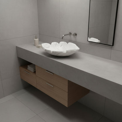 El Yapımı Mermer Yaprak Formu Lavabo – Doğal Taş Banyo Tezgâh Üstü Lavabo