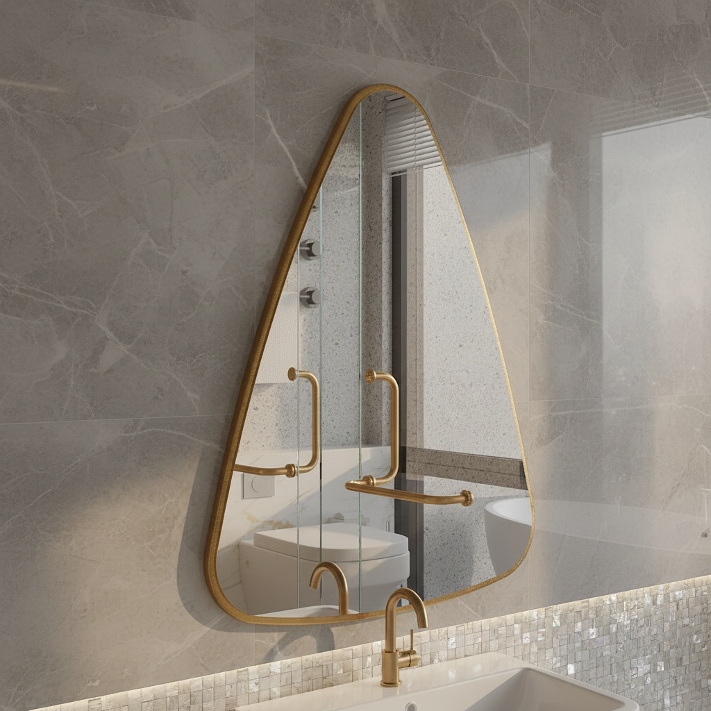 Modern Asimetrik Duvar Aynası – Siyah Çerçeveli Dekoratif Banyo ve Salon Aynası