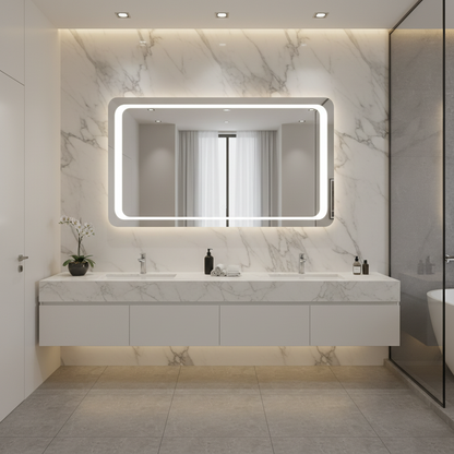 LED Işıklı Dikdörtgen Ayna – Köşe Yuvarlak Tasarım, Modern Banyo ve Makyaj Alanı İçin