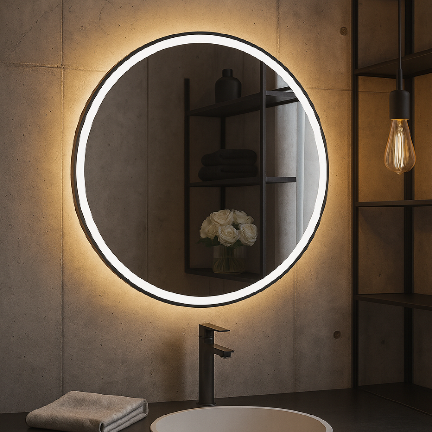 Yuvarlak LED Banyo Aynası – Modern Işıklı Daire Ayna | Dokunmatik & Sıcak/Soğuk LED