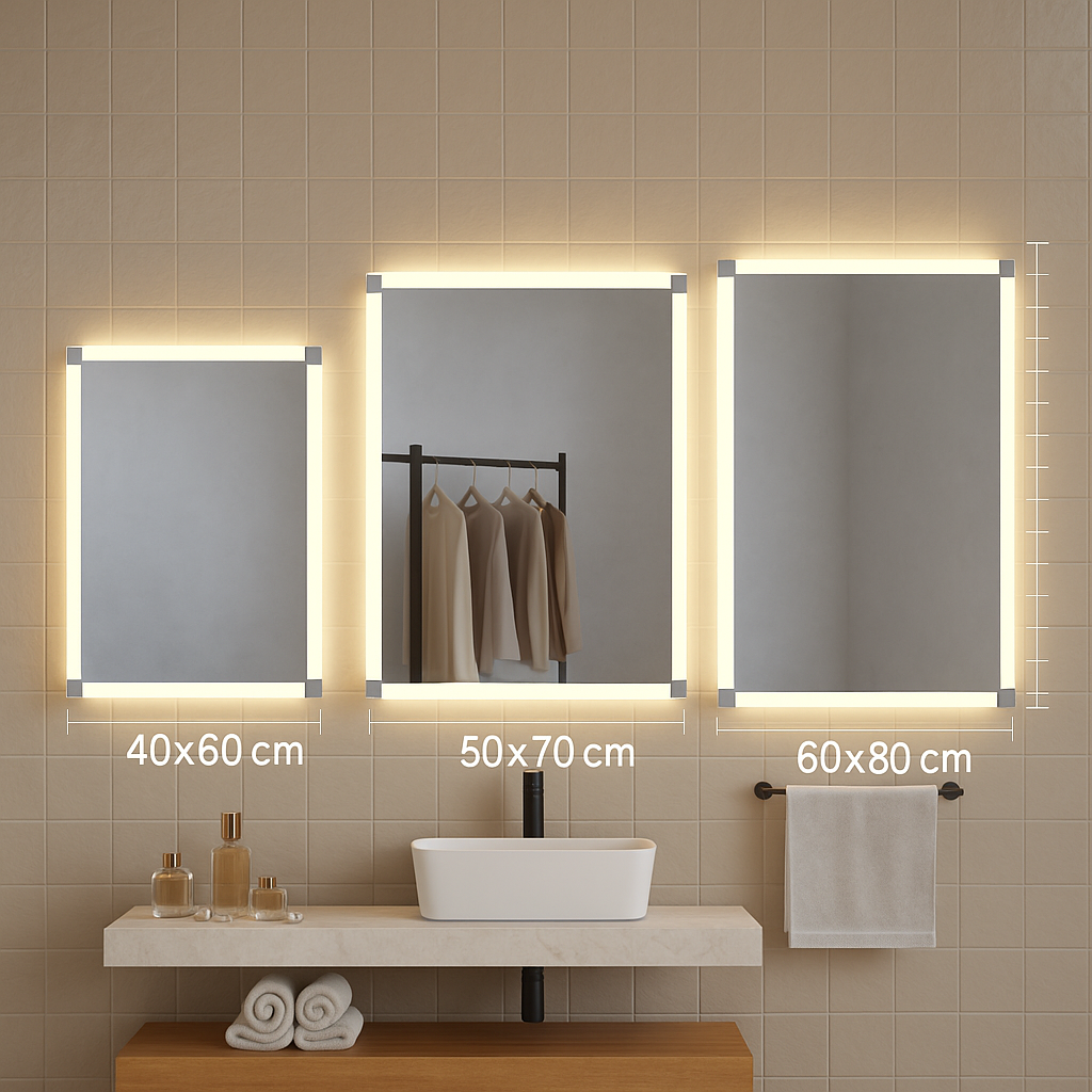 Modern LED Banyo Aynası Dikdörtgen Işıklı Ayna – Minimalist Duvar Tipi Makyaj ve Lavabo Üstü Ayna