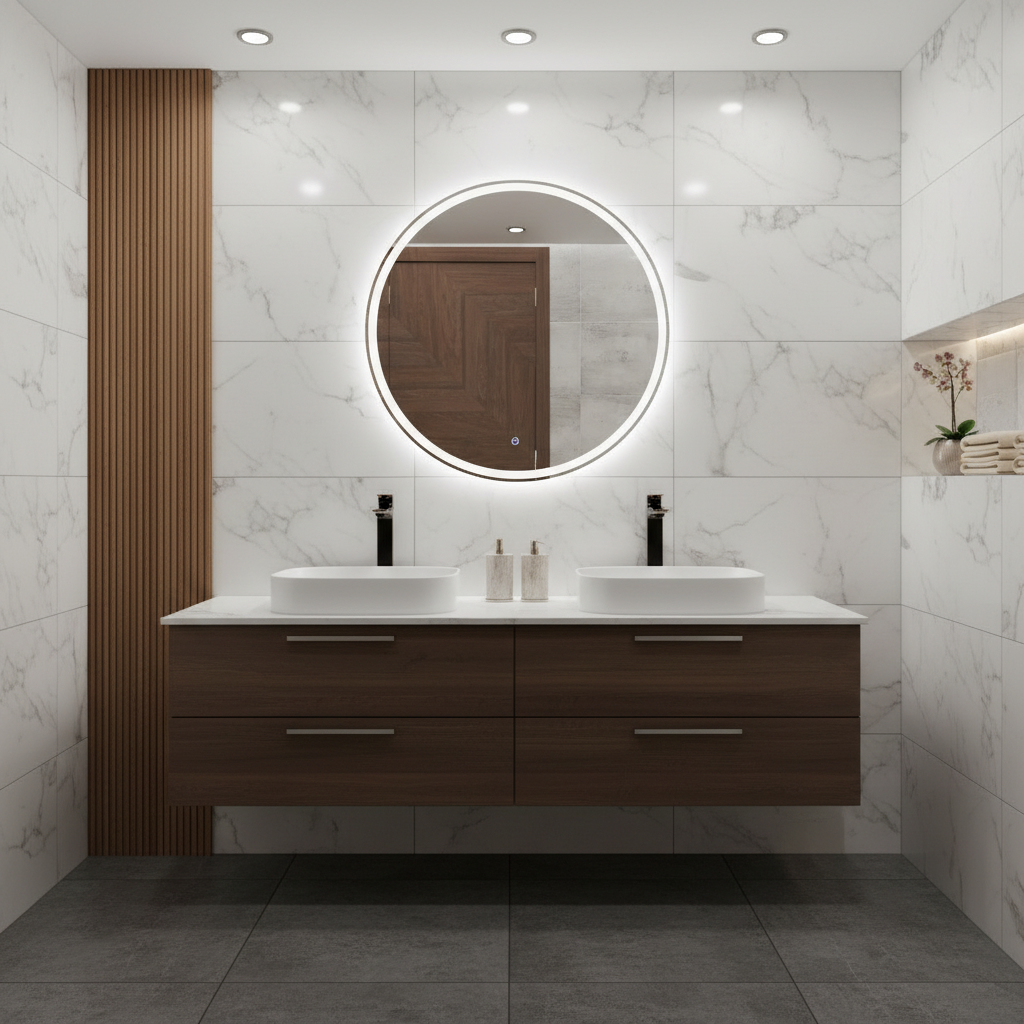 Yuvarlak LED Banyo Aynası – Modern Işıklı Daire Ayna | Dokunmatik & Sıcak/Soğuk LED