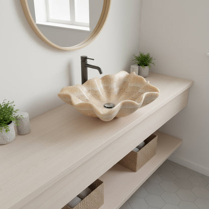 Honey Onyx Marble Lavabo – Doğal Honey Onyx Mermer Tezgâh Üstü Banyo Lavabosu (L 65 × W 45 × H 16 cm)