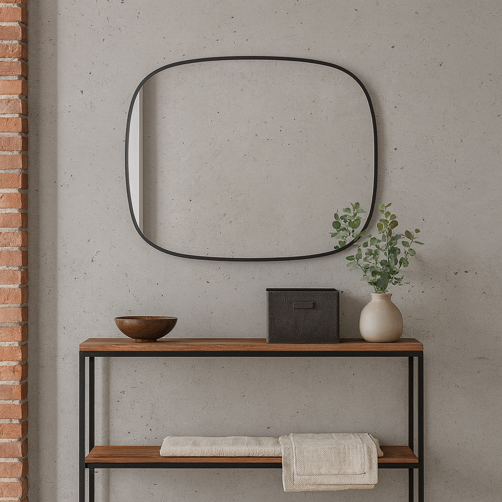 Modern Minimalist Kare Oval Duvar Aynası – Siyah Çerçeveli Banyo ve Salon Dekor Aynası