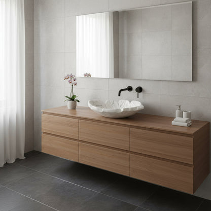 El Yapımı Mermer Yaprak Formu Lavabo – Doğal Taş Banyo Tezgâh Üstü Lavabo