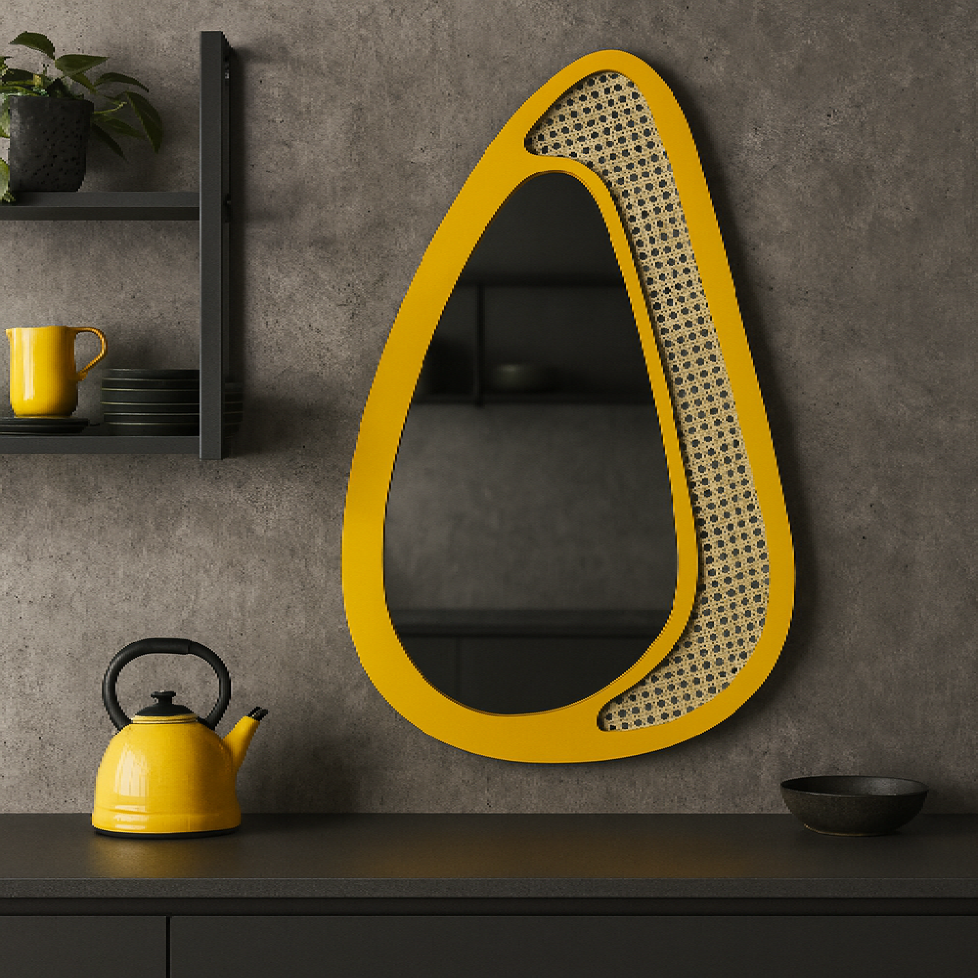 Rattan Çerçeveli Organik Ayna – Modern Dekoratif Duvar Aynası | Tasarım Ayna, Rattan Ayna, Salon & Genç Odası Dekoru