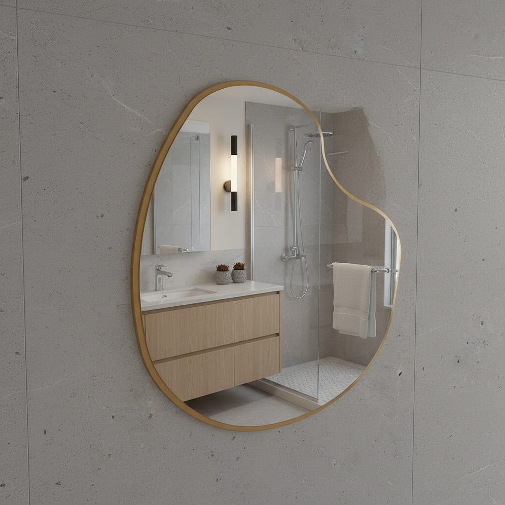 Modern Asimetrik Organik Duvar Aynası –Çerçeveli Dekoratif Banyo ve Salon Aynası