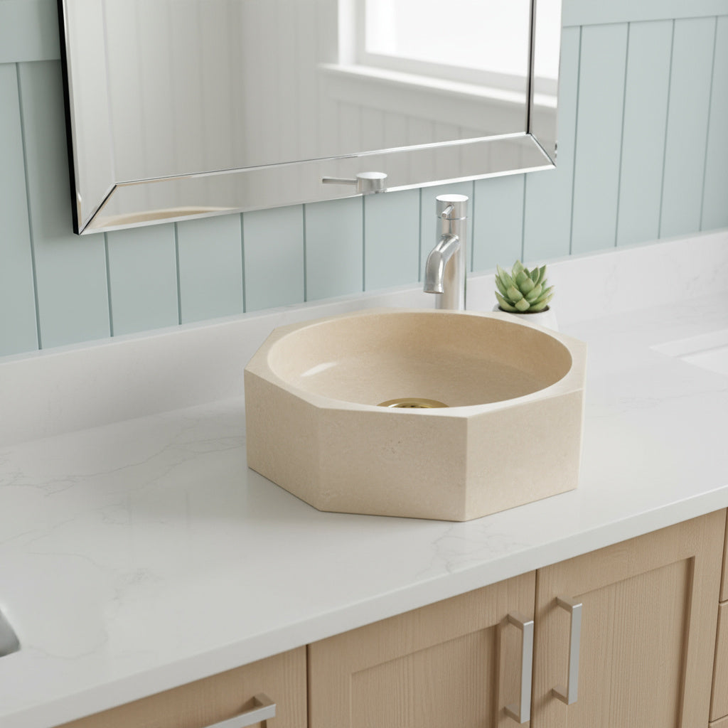 Calacatta Viola Mermer Sekizgen Lavabo – El Yapımı Banyo Lavabosu | 41×41×13 cm