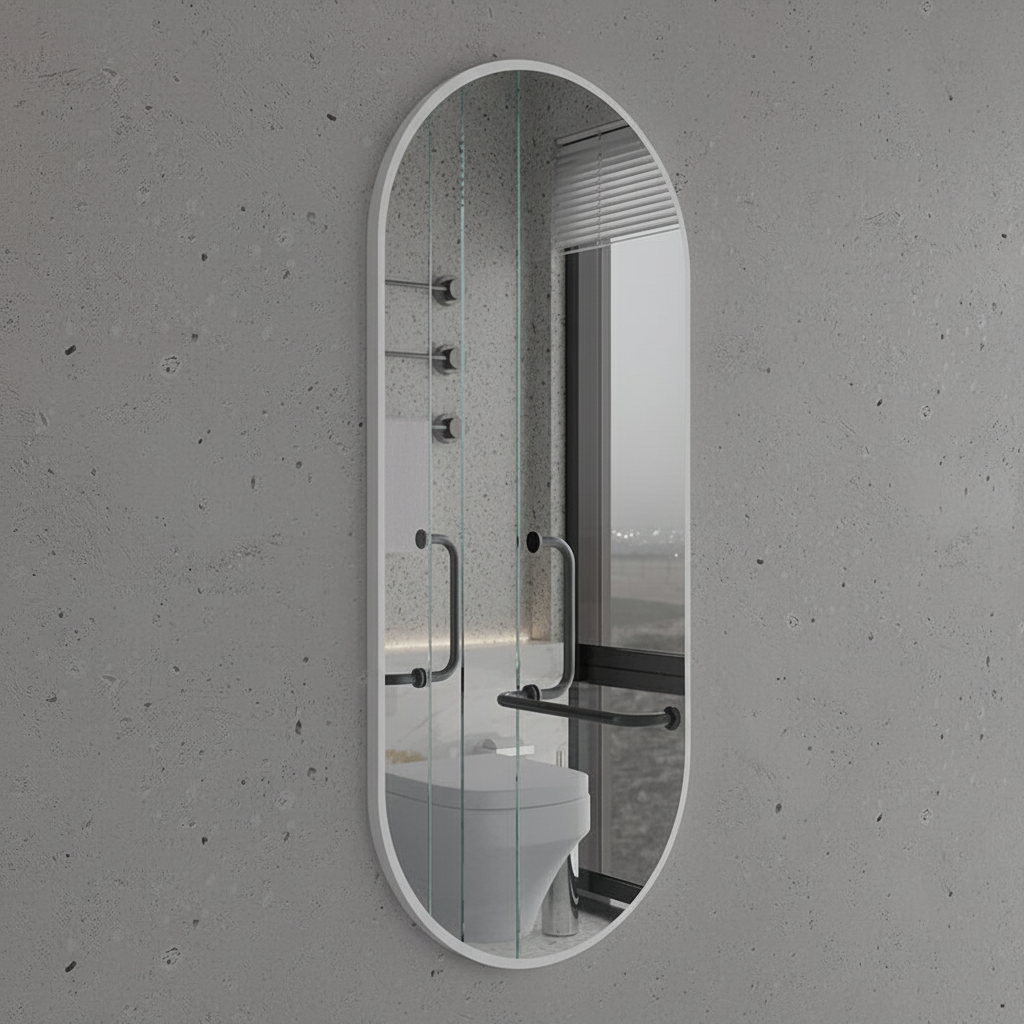 Modern Çerçeveli Oval Duvar Aynası – Dekoratif Banyo ve Salon Aynası Tasarımı