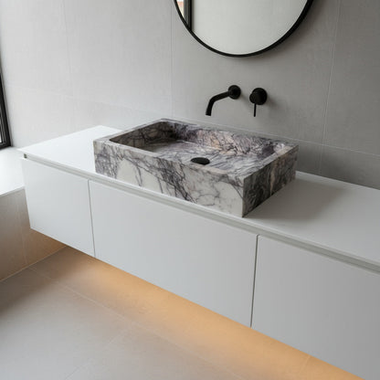 Lilac Mermer Dikdörtgen Lavabo – El Yapımı Doğal Taş Banyo Lavabosu (60×40×12 cm)