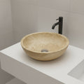 Light Travertine Mermer Lavabo – Doğal Traverten Taş Banyo Lavabosu | 40,5 × 40,5 × 10 cm