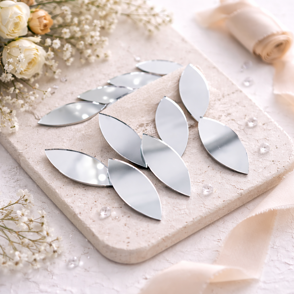 Damla (Yaprak) Ayna Parçası 5x10 cm | Dekoratif Cam Mozaik Hobi Aynası