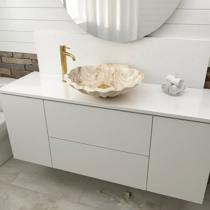 Honey Onyx Marble Lavabo – Doğal Honey Onyx Mermer Tezgâh Üstü Banyo Lavabosu (L 45 × W 45 × H 15 cm)