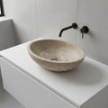 Mocha Traverten Mermer Oval Lavabo – Doğal Taş Banyo Lavabosu (37×50×14 cm)