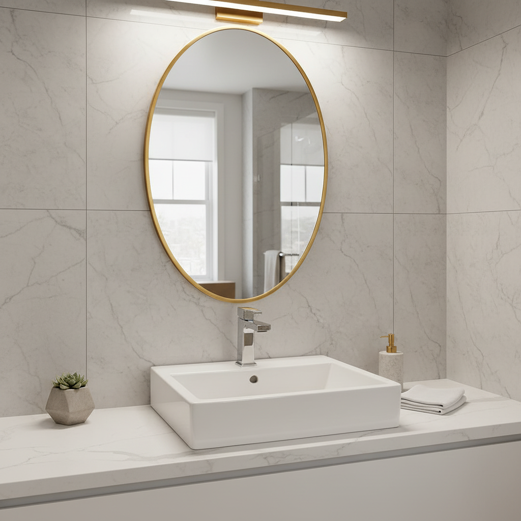 Modern Oval Banyo Aynası – Siyah Çerçeveli Dekoratif Duvar Aynası