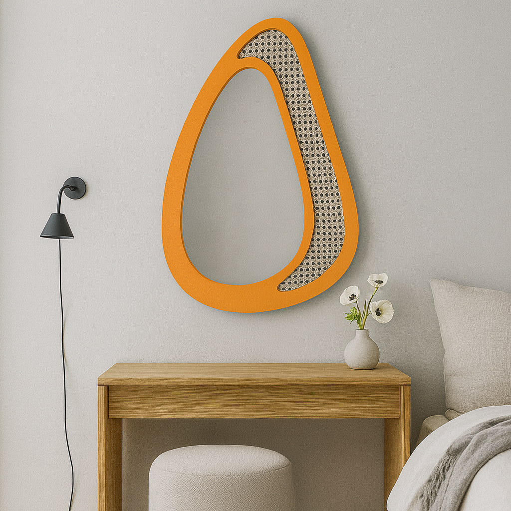 Rattan Çerçeveli Organik Ayna – Modern Dekoratif Duvar Aynası | Tasarım Ayna, Rattan Ayna, Salon & Genç Odası Dekoru