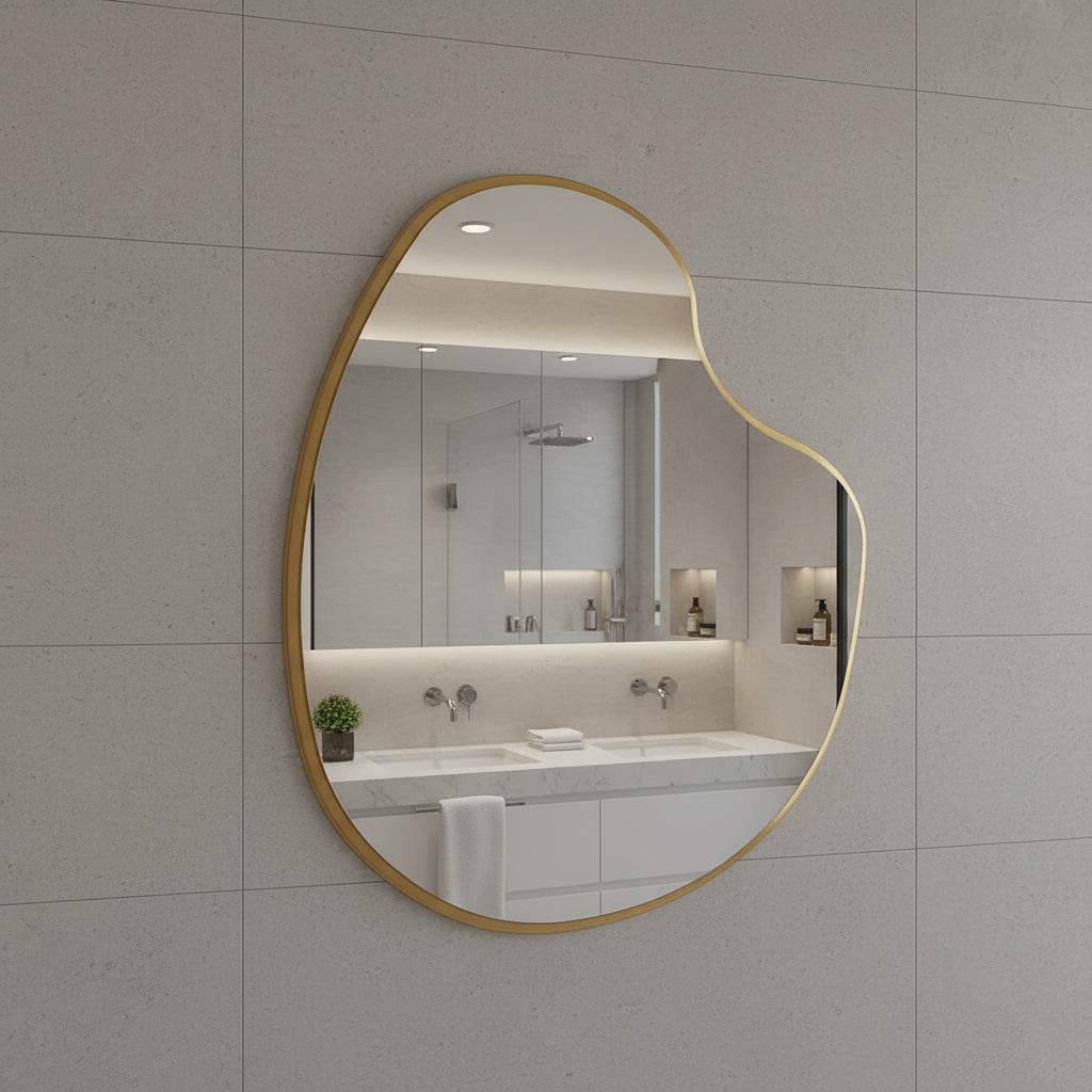 Modern Asimetrik Organik Duvar Aynası –Çerçeveli Dekoratif Banyo ve Salon Aynası