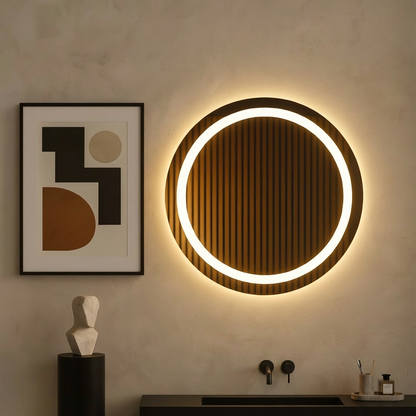 Yuvarlak LED Aydınlatmalı Ayna – Sıcak Ambiyans Işıklı Modern Duvar Dekoru