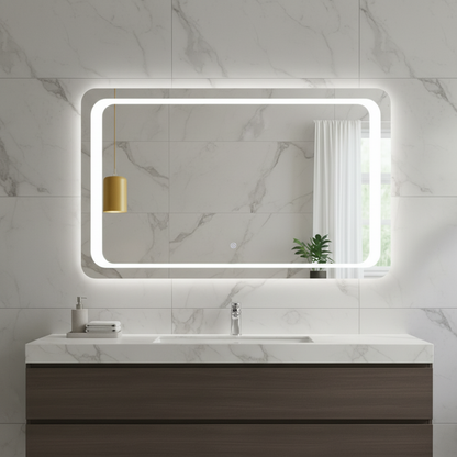 LED Işıklı Dikdörtgen Ayna – Köşe Yuvarlak Tasarım, Modern Banyo ve Makyaj Alanı İçin