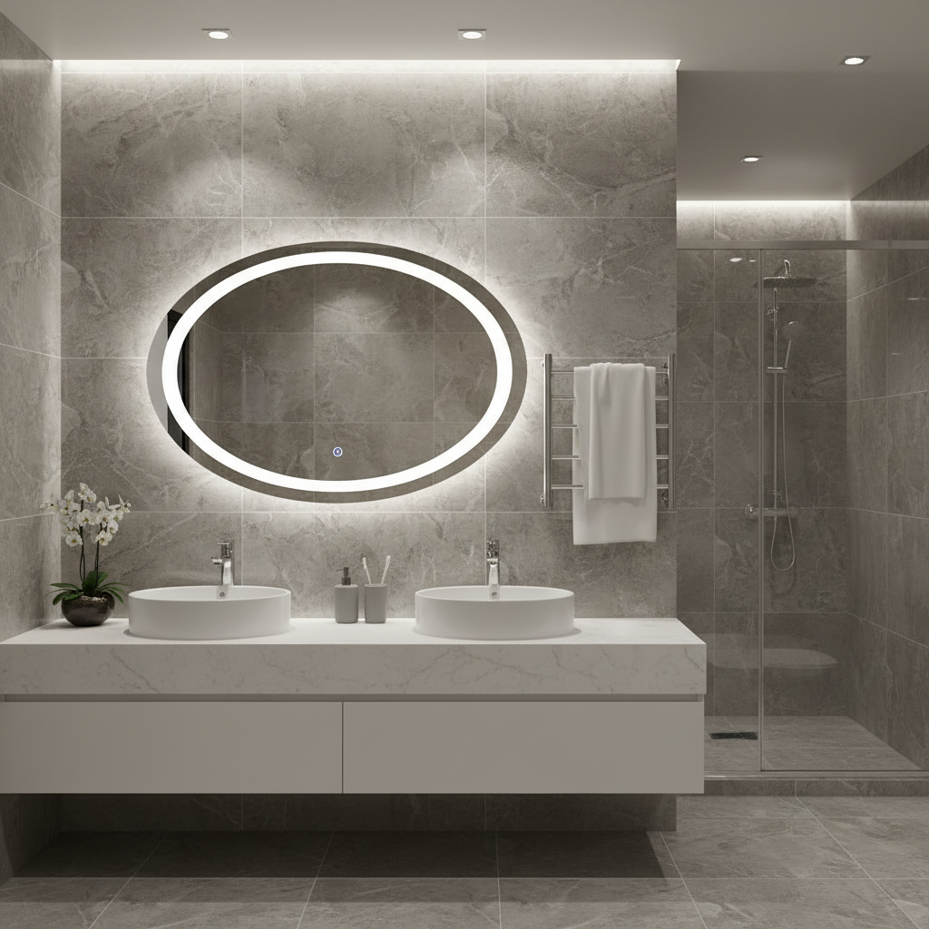 LED Işıklı Oval Ayna – Şık ve Minimalist Banyo Dekorasyon Aynası