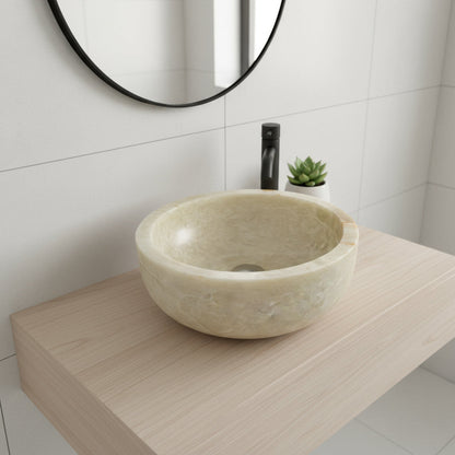 Oniks Mermer Yuvarlak Lavabo – Doğal Taş El Yapımı Oniks Banyo Lavabosu (40×40×15 cm)