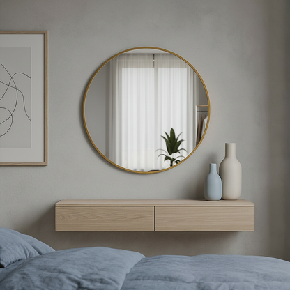Modern Çerçeveli Yuvarlak Ayna – Minimalist Duvar Dekoru Banyo & Yatak Odası Aynası