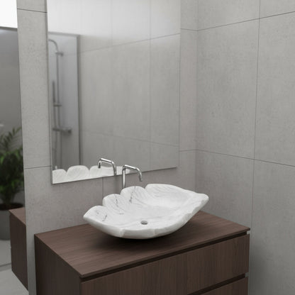 El Yapımı Mermer Yaprak Formu Lavabo – Doğal Taş Banyo Tezgâh Üstü Lavabo