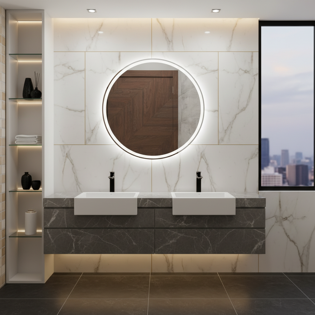 Yuvarlak LED Banyo Aynası – Modern Işıklı Daire Ayna | Dokunmatik & Sıcak/Soğuk LED