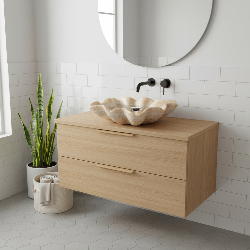 Honey Onyx Marble Lavabo – Doğal Honey Onyx Mermer Tezgâh Üstü Banyo Lavabosu (L 65 × W 45 × H 16 cm)