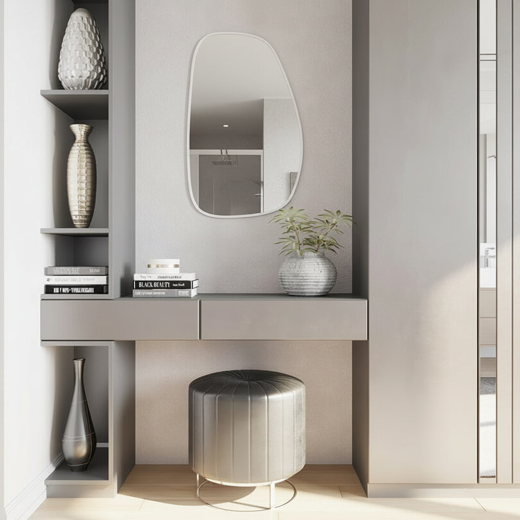 Modern Organik Form Banyo Aynası – Çerçeveli Asimetrik Duvar Aynası | Minimalist Şık Dekor Ayna