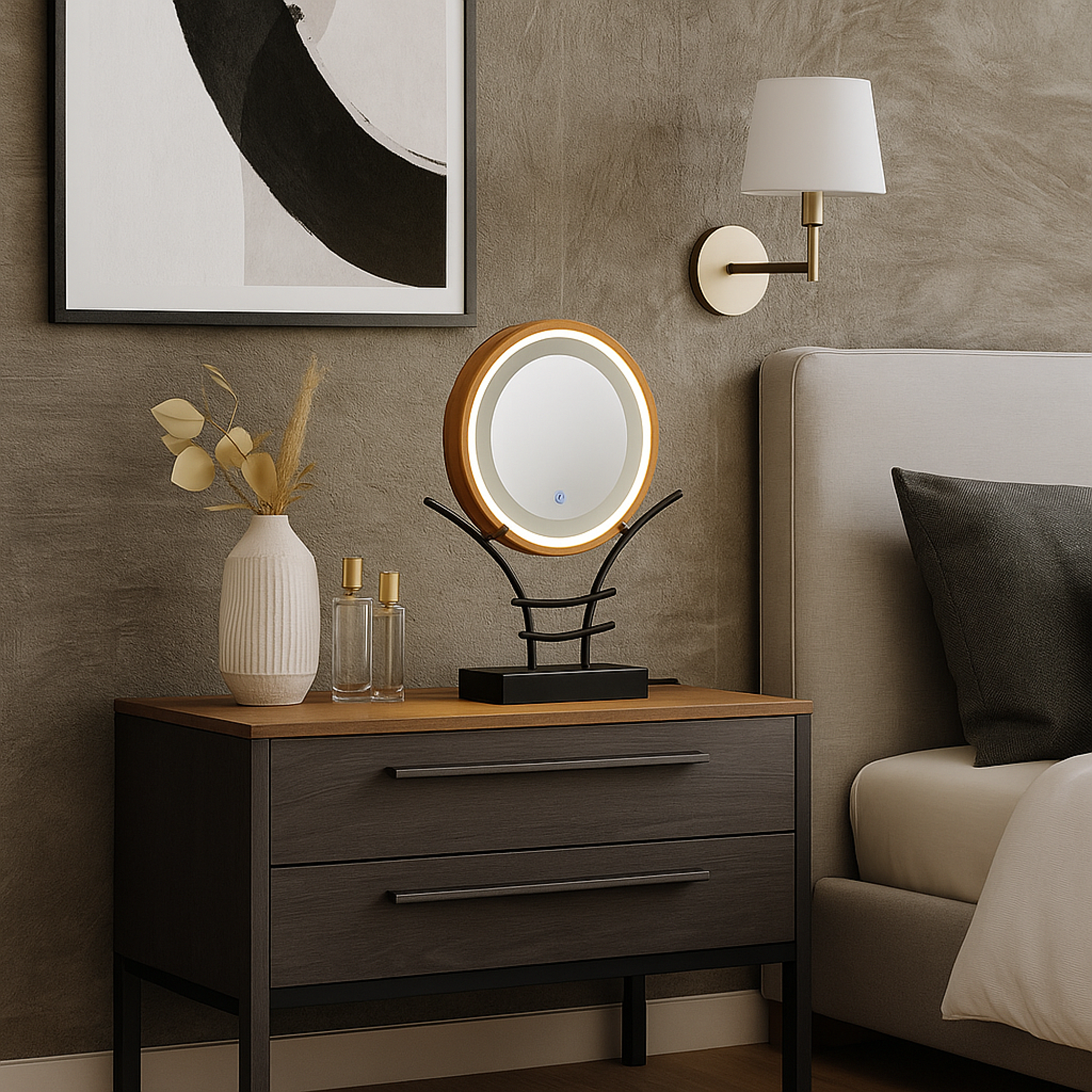 LED Işıklı Makyaj Aynası Masa Üstü, Ayarlanabilir Aydınlatmalı Modern Makyaj Aynası