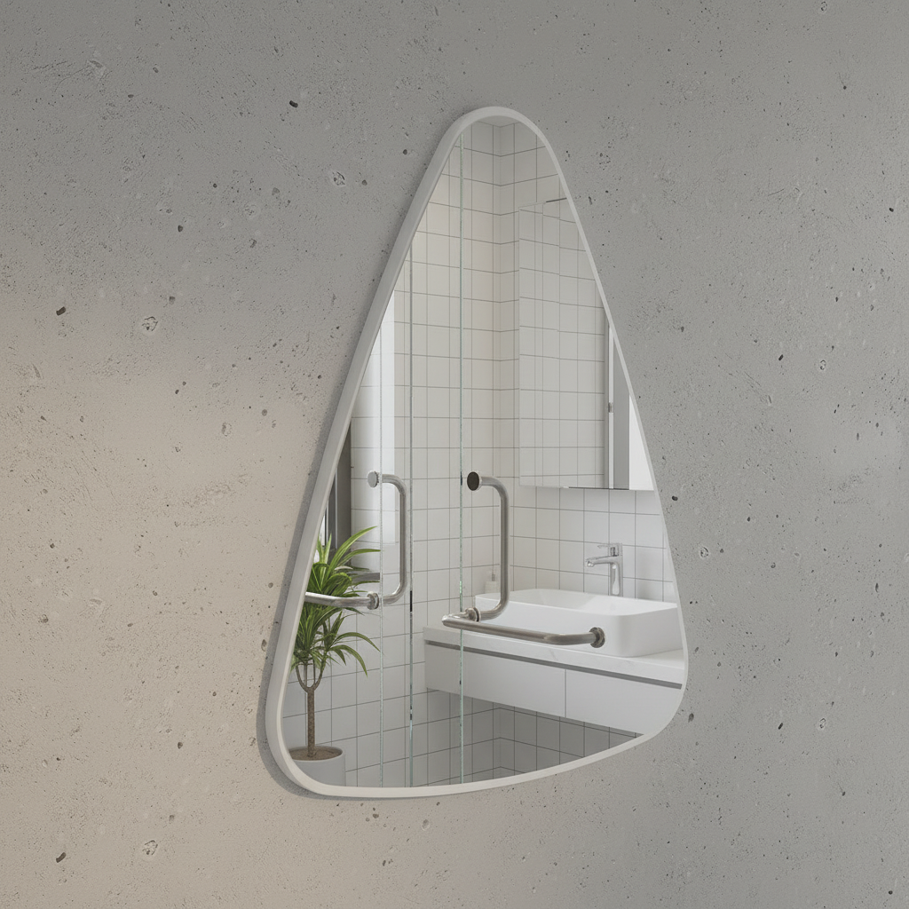 Modern Asimetrik Duvar Aynası – Siyah Çerçeveli Dekoratif Banyo ve Salon Aynası