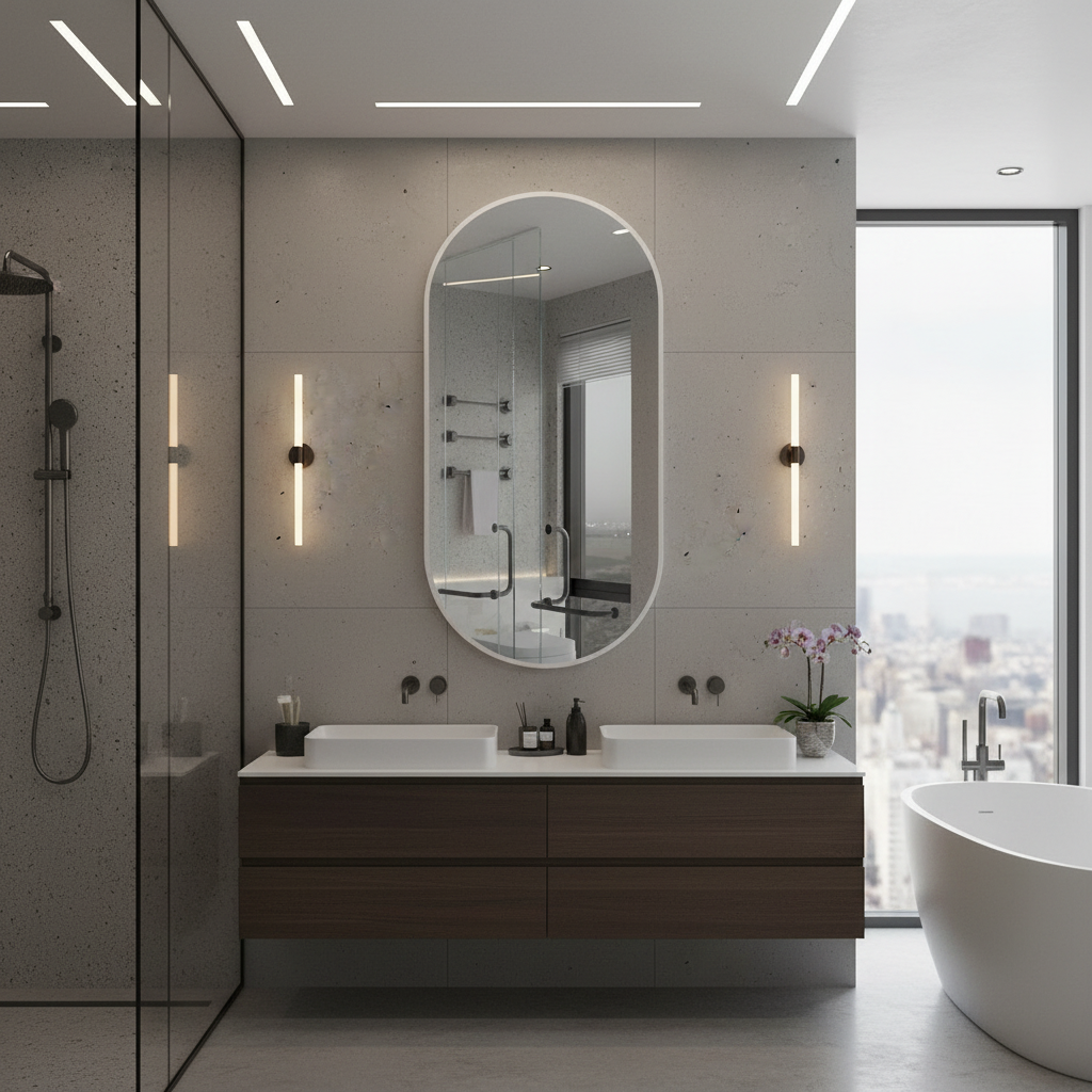 Modern Çerçeveli Oval Duvar Aynası – Dekoratif Banyo ve Salon Aynası Tasarımı