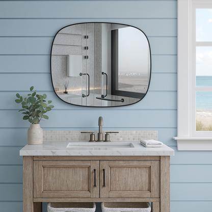 Modern Minimalist Kare Oval Duvar Aynası – Siyah Çerçeveli Banyo ve Salon Dekor Aynası