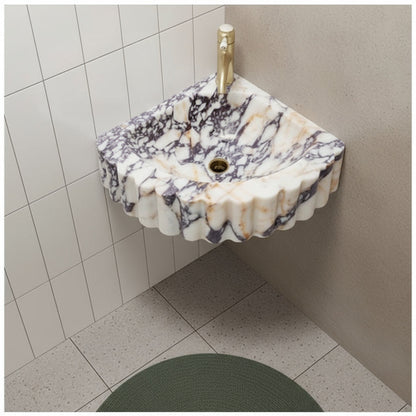 Calacatta Viola Mermer Duvar Tipi Köşe Lavabo – El Yapımı Lüks Banyo Lavabosu (51×51×18 cm)