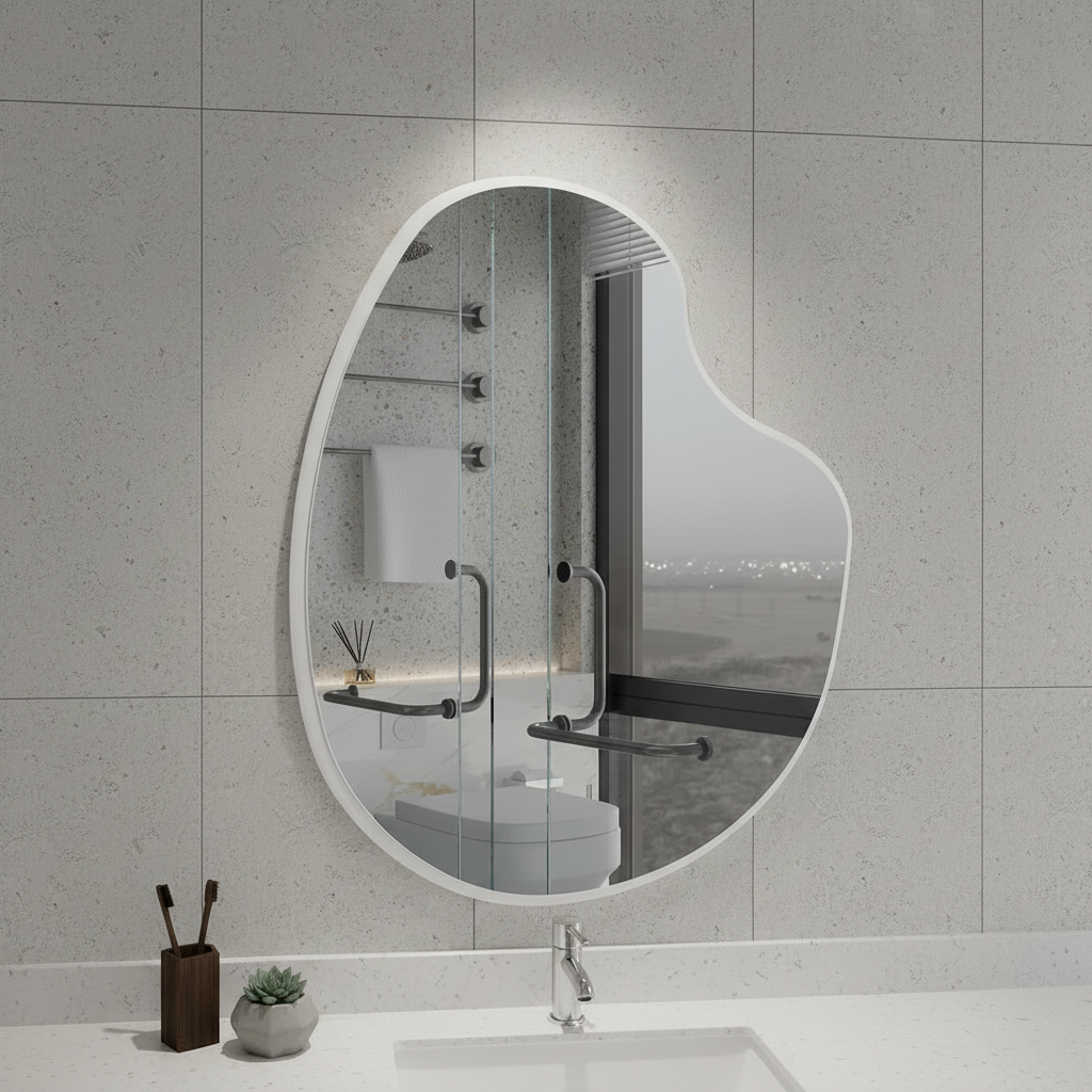 Modern Asimetrik Organik Duvar Aynası –Çerçeveli Dekoratif Banyo ve Salon Aynası