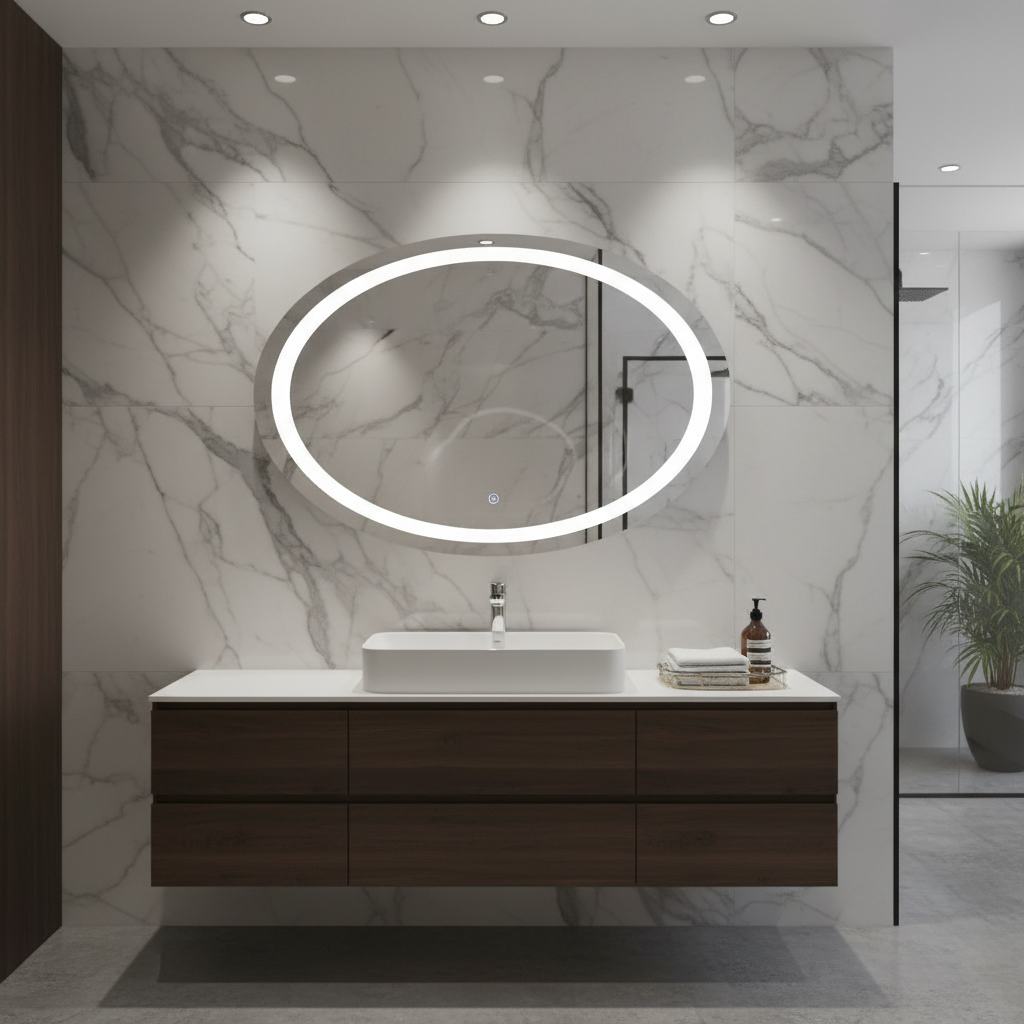 LED Işıklı Oval Ayna – Şık ve Minimalist Banyo Dekorasyon Aynası